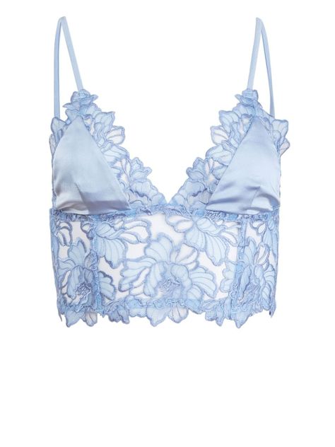 light blue stretch-design satin finish floral-lace detailing floral embroidery triangle cup bralette style V-neck rear zip fastening adjustable spaghetti straps scallop hem Just a reminder that this piece must be tried on over your own garments. Embroidery Triangle, Scallop Hem, Corsets And Bustiers, City Dress, Airport Fashion, Demi Fine Jewelry, Triangle Bra, Iconic Bags, Summer Beach Wear