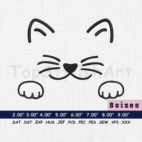 Minimalist Cat Face Machine Embroidery Design, Kitten Machine Embroidery, Kitty Embroidery, , Love Paw Design, 8 Sizes by TopStylishArt on Etsy Cat Applique Designs, Kitten Embroidery, Kitty Embroidery, Face Machine, Cat Applique, Digital Embroidery Patterns, Paw Design, Animal Sketches, Embroidery Machines