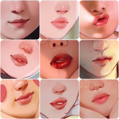 Semi Realistic Lips Drawing, Lips Semi Realistic, Stylization Study, Lips Reference, Anime Mouth Drawing, Awesome Paintings, Drawing Lips, Draw Face, Drawing Things