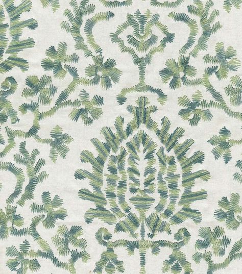 Blue And Green Drapery Fabric, Raoul Textiles, English Wallpaper, Coastal Fabric, Simple Green, Embroidered Fabric, City House, How To Make Pillows, Drapery Fabric