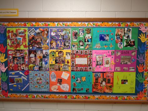 Novemeber Bulletin Board - Family Quilt Family Board Preschool, Family Bulletin Board Ideas, Family Bulletin Board, Crayon Classroom, Family Bulletin Boards, Clothes Study, November Bulletin Boards, Family Quilt, Preschool Family