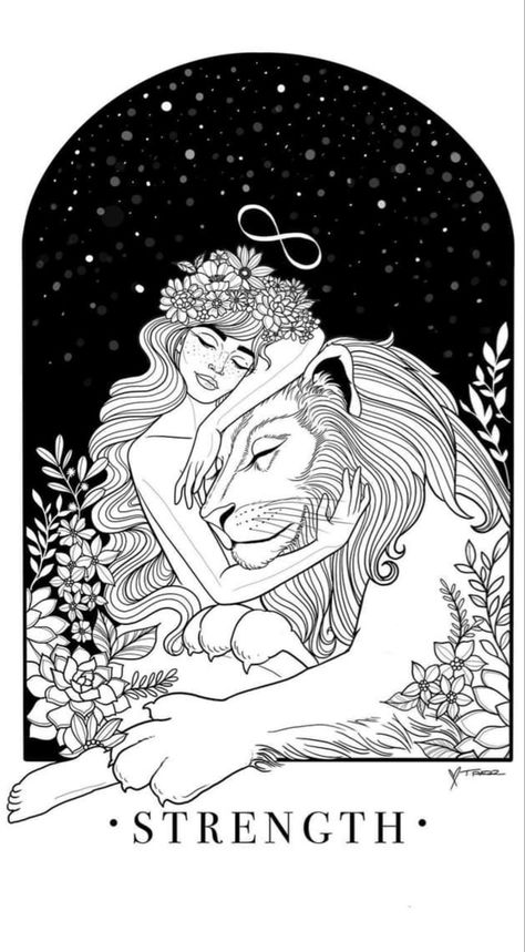 Tarot Card Tattoo Design Strength, Tarot Cards Wallpaper, The Empress Tattoo, Leo Tarot Card Tattoo, Empress Tarot Card Tattoo, Empress Tattoo, The Empress Tarot Tattoo, Strength Tarot Card Art, Lion Tarot Card Tattoo