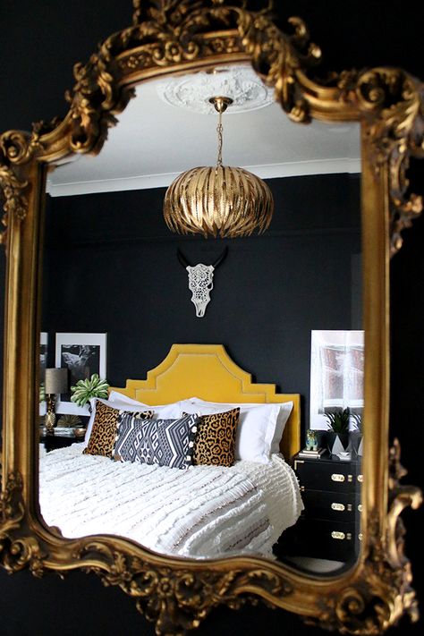 mirror reflection of eclectic boho glam bedroom in neutrals www.lab333.com www.facebook.com/pages/LAB-STYLE/585086788169863 http://www.lab333style.com https://instagram.com/lab_333 http://lablikes.tumblr.com www.pinterest.com/labstyle                                                                                                                                                                                 More Boho Glam Bedroom, Glam Bedroom Ideas, Eclectic Decor Bedroom, Glam Bedroom, Dark Bedroom, Eclectic Bedroom, Mirror On The Wall, Boho Glam, White Bedroom