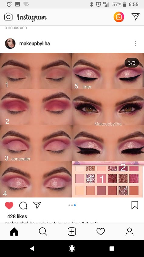 Huda Nude Palette Looks, Huda Beauty Nude Palette Looks, Pink Eyeshadow Looks Step By Step, Simple Pink Eyeshadow Looks, Teknik Makeup, Huda Beauty Makeup, Pink Eye Makeup, Makeup Steps, Makeup Tutorial Eyeshadow