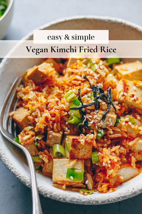 Flavor-filled kimchi fried rice that’s ready in less than 15 minutes. Tofu Kimchi, Stir Fry Kimchi, Orzo Risotto, Vegan Kimchi, Quinoa Rice, Nori Seaweed, Kimchi Fried Rice, Tofu Stir Fry, Vegan Beans