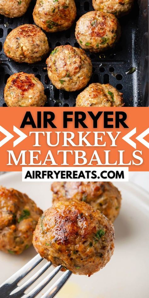 Airfryer Meatballs, Air Fryer Turkey Meatballs, Air Fryer Turkey, Ground Turkey Meatballs, Turkey Meatball Recipe, Air Fry Recipes, Air Fryer Dinner Recipes, Air Fryer Healthy, Turkey Meatballs