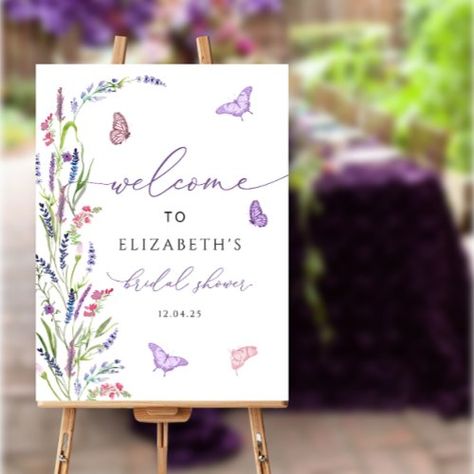 He Gives Me Butterflies, Lifetime Of Butterflies, Gives Me Butterflies, Table Rose, Welcome Sign Printable, Bumble Bees, Bridal Shower Welcome Sign, Purple Themes, Shower Welcome Sign