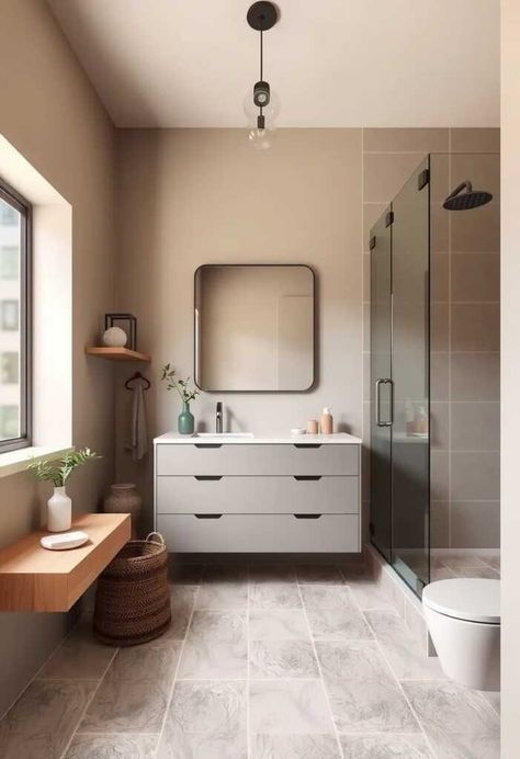 22 Best Taupe Bathroom Ideas » HomeDecorFull Khaki Bathroom Ideas, Modern Mocha Bathroom, Peach And Grey Bathroom Ideas, Grey And Cream Bathroom, Grey And Tan Bathroom, Tan And Gray Bathroom, Gray And Beige Bathroom, Bathroom Beige Floor, Taupe Bathroom Ideas