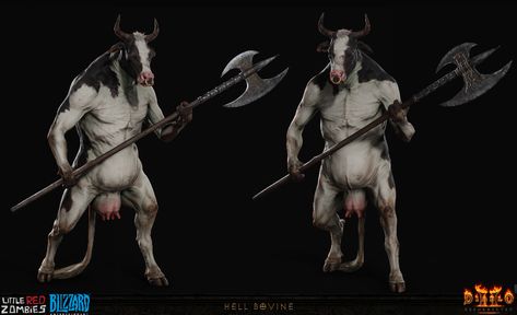 ArtStation - Diablo II: Resurrected - HELL BOVINE, LITTLE RED ZOMBIES Diablo Characters, Diablo Ii, Blizzard Entertainment, Fantasy Monster, Special Thanks, Art Direction, Zombie, Art Reference, Batman