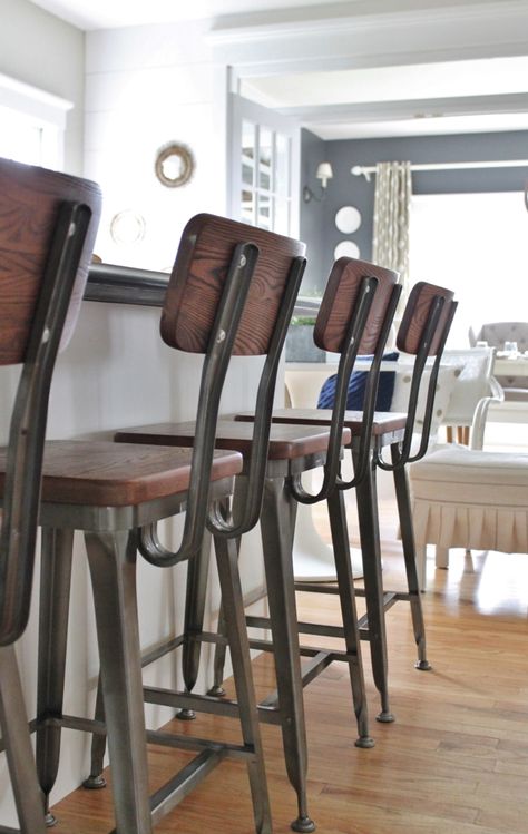 Modern Farmhouse Barstools-Up Close - City Farmhouse Farmhouse Barstools, Farmhouse Finishes, Brewery Interior, Future Farmhouse, Farmhouse Bar Stools, Moms Kitchen, Farmhouse Stools, Ideas Cocina, City Farmhouse