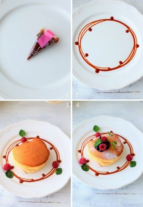 Dessert Plating Ideas, Plating Dessert, Food Plating Design, Soufflé Pancakes, Plating Food, Food Presentation Plates, Food Plating Techniques, Gourmet Food Plating, Fine Dining Desserts