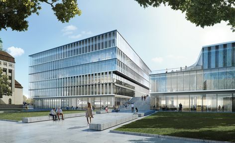 HENN Designs Clover-Shaped Innovation Center for Merck Headquarters in Germany,Courtesy of HENN Innovation Center, Office Building Architecture, Open Staircase, Innovation Centre, Listed Building, Glass Facades, Architecture Rendering, Architecture Office, Architecture Visualization