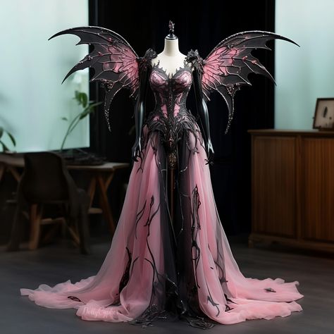 Black Fairy Aesthetic, Goth Wedding Dresses, Funny Optical Illusions, Fair Outfits, Black Fairy, Fairy Aesthetic, Perfectly Timed Photos, Fantasy Dresses, Fashion Drawing Dresses