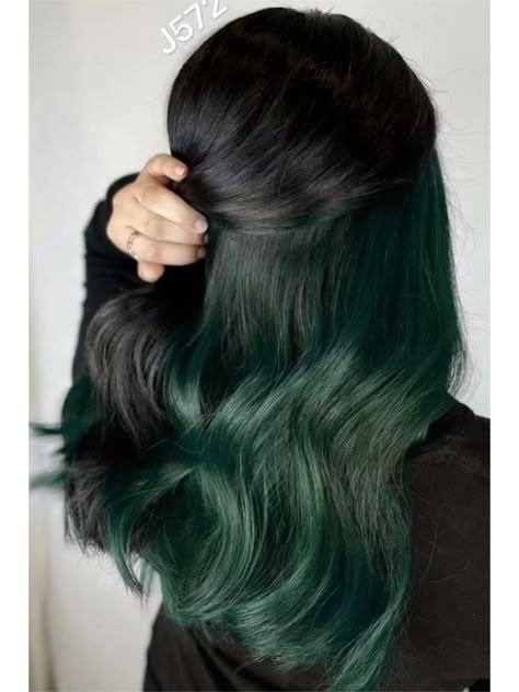 Green Hair Streaks, Green And Black Hair, Green Hair Color Ideas, Under Hair Color, Underdye Hair, Under Hair Dye, Hair Dyed Underneath, Peekaboo Hair Colors, Hairstyles Professional