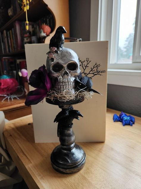 Dollar Tree Skull Crafts, Skull Crafts, Dollar Tree Halloween, Spanish Moss, Fall Holidays, Wooden Diy, Dollar Tree, Holiday Decor