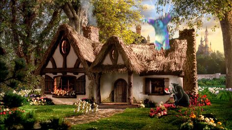 dwarf house | but other scenes were filmed inside like the shots with the RC ... White Cottage House, Fantasy Cottage Interior, White Cottage Interiors, Snow White Cottage, Disney Princess Challenge, Fairy Tale Cottage, Storybook House, Storybook Homes, European Cottage