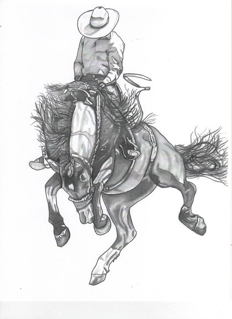 Bronc rider Bronc Rider Drawing, Western Rider Aesthetic, Bronc Rider Tattoo, Bucking Horse Drawing, Bronc Tattoo, Wallpaper Western, Saddle Bronc Riding, Western Tattoo, Bronco Horse