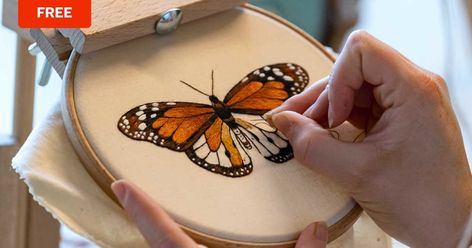 Butterfly Embroidery Pattern Free, Embroidery Pattern Templates, Butterfly Embroidery Pattern, Needle Painting, Butterfly Cross Stitch Pattern, Long And Short Stitch, Hand Embroidery Patterns Free, Butterfly Cross Stitch, Embroidery Template