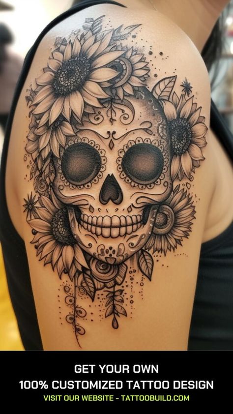 Chicano Tattoo Designs, Day Of The Dead Skull Tattoo, Pretty Skull Tattoos, Floral Skull Tattoos, Mexican Skull Tattoos, Candy Skull Tattoo, Irezumi Tattoo, Feminine Skull Tattoos, Mexican Tattoo