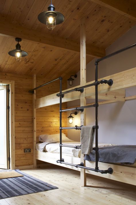 Industrial Cabin Interior, Modern Industrial Cabin, Bed Ideas Decor, Industrial Bunk Beds, Industrial Cabin, Contemporary Bunk Beds, Bunk Beds For Boys Room, Cabin Bunk Beds, Bunk Bed Ideas