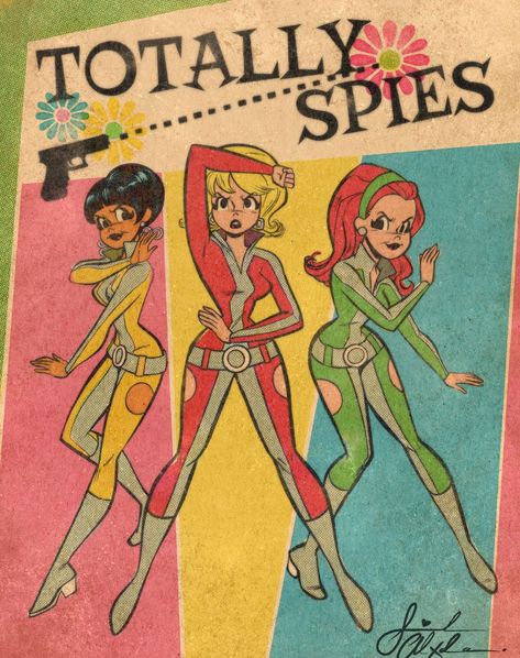 Savannah Alexandra on Instagram: “My newest youtube video is up! In my video I show how I "vintagify" a modern cartoon like Totally Spies into a vintage style! I was…” Totally Spies Poster Vintage, 70s Cartoon Aesthetic, Savannah Alexandra Art, Totally Spies Poster, Obscure Cartoons, Totally Spies Fanart, Totally Spies Aesthetic, Vintage Cartoon Art, Vintage Comic Art