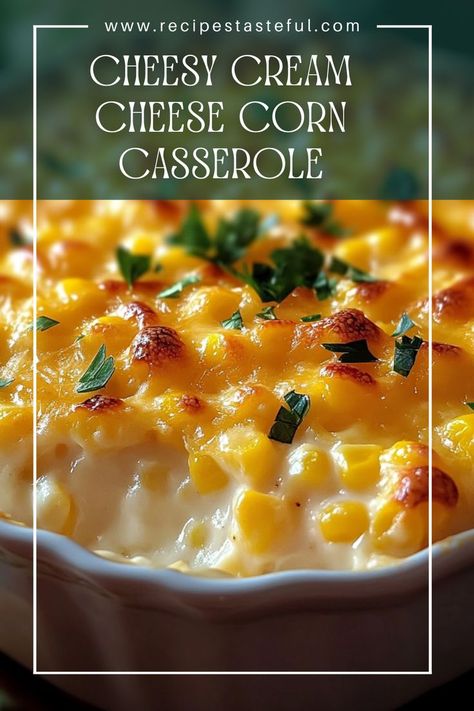 This Cheesy Cream Cheese Corn Casserole is a comforting and delicious dish that combines sweet corn, creamy cheese, and a buttery Ritz cracker topping. Perfect for family gatherings, potlucks, or as a side for any meal, this easy recipe will have everyone coming back for seconds! Cheesy Corn Casserole With Cream Cheese, Scalloped Corn Casserole Jiffy, Casserole Sides Easy, Cream Cheese And Corn Casserole, Cheesy Creamy Corn, Creamy Cream Cheese Corn Casserole, Creamed Cheese Corn Casserole, Corn Casserole Thanksgiving Easy, Creamed Corn Recipe Cream Cheese