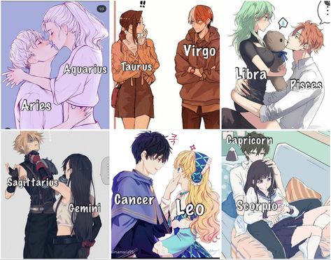 Aquarius X Libra Couple, Zodiac Signs Couples, Zodiac Signs Pictures, Aries And Capricorn, Virgo Memes, Pisces And Scorpio, Zodiac Characters, Taurus Quotes, Anime Zodiac