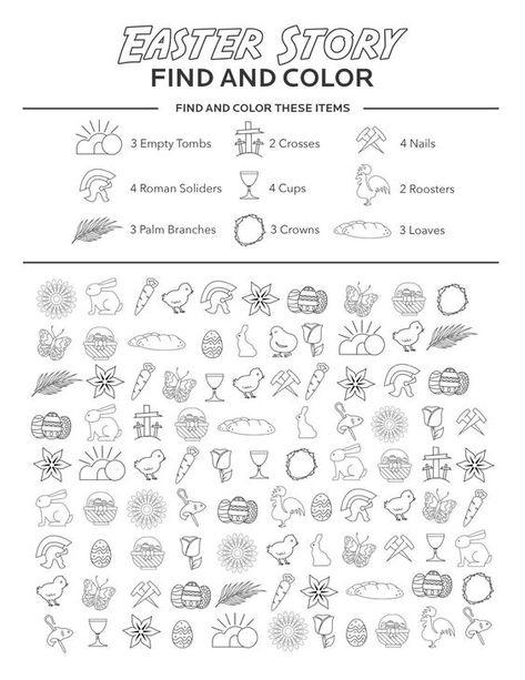 Coloring Pages for Kids Easter Jesus Crafts, Find And Color, Easter Lessons, Easter Sunday School, Sunday School Crafts For Kids, Bible School Crafts, Christian Crafts, Easter Story, Bible Coloring Pages