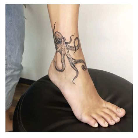 Octopus Tattoo Leg Woman, Octopus Tattoo On Hip, Ankle Tattoo Octopus, Ankle Octopus Tattoo, Octopus Tattoos For Women Leg, Octopus Ankle Tattoos For Women, Octopus Tattoo Design For Women, Women’s Octopus Tattoo, Octopus Tattoo On Leg