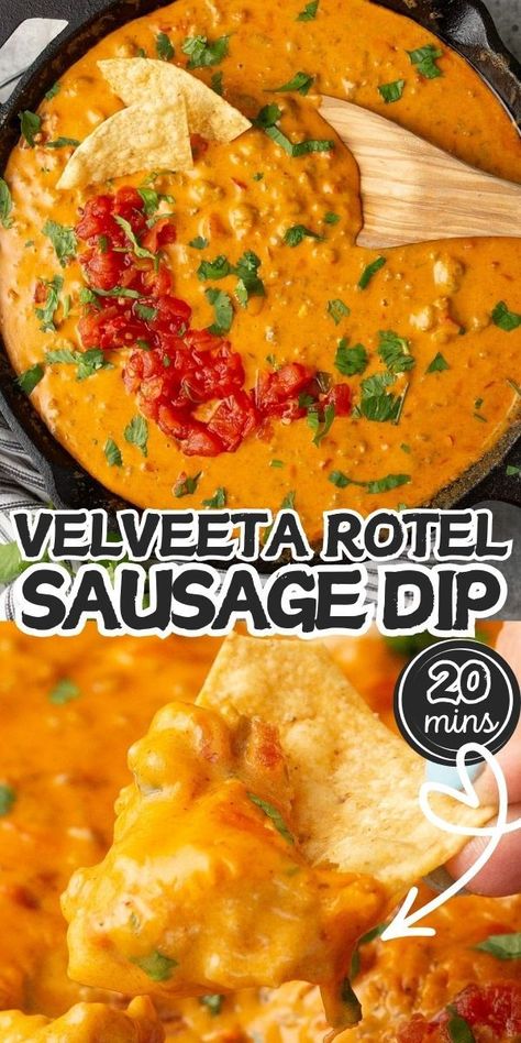 Velveeta Rotel sausage dip is a 5-ingredient creamy, cheesy queso recipe that is a guaranteed hit at any gathering, party, or game day. Velveeta Rotel Sausage Dip, Velveeta Sausage Dip, Rotel Sausage Dip, Rotel Dip With Sausage, Sausage Queso Dip, Queso Dip Velveeta, Velveeta Rotel, Sausage Queso, Sausage Dip Recipe