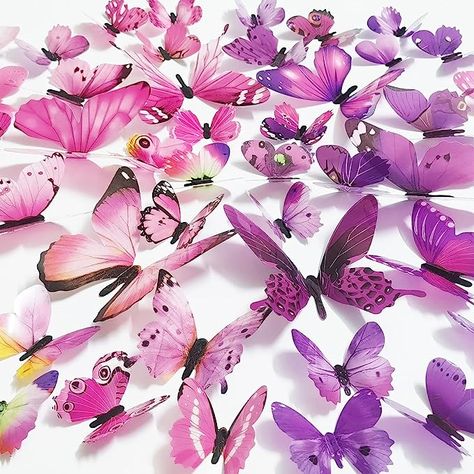 Amazon.com: Ewong Butterfly Wall Decals 48PCS 3D Butterflies Decor Removable Mural Sticker Wall Art Home Decoration Kid Girl Bedroom Bathroom Baby Room Nursery Classroom Office Party (Pink Purple) : Baby Butterflies Decor, Girls Princess Room, Baby Wall Stickers, 3d Butterfly Wall Art, 3d Butterfly Wall Decor, Princess Room Decor, Nursery Classroom, Purple Wall Decor, Butterfly Wall Decals