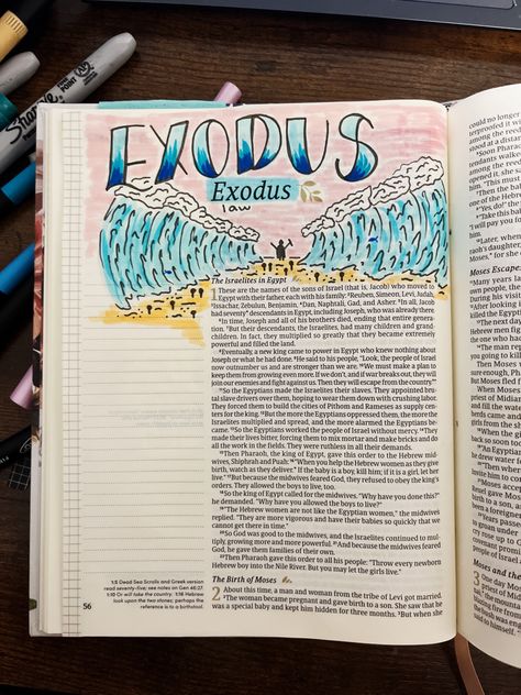 exodus bible jesus Exodus 1 Bible Journaling, New Testament Cover Page, The New Testament Bible Journaling, Drawing In Bible, Bible Title Page Art, Bible Journaling Cover Page Ideas, Job 1 Bible Journaling, Jonah Bible Journaling, Title Page Art