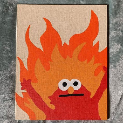 RachelsArtFarts on Instagram: “Hell Fire Elmo is off to his new home in CANADA!!! Eh!!! 🇨🇦 literally had to write “painting of Elmo in Hell on canvas” on the customes…” Fire Elmo Drawing, Ideas To Draw On A Canvas, Elmo Painting Canvas, Diy Painting Canvas Ideas, Art With Posca Markers, Painting Ideas Christmas Easy, Ideas For Painting On Canvas Easy, Thing To Paint On Canvas, Cute Little Paintings Easy