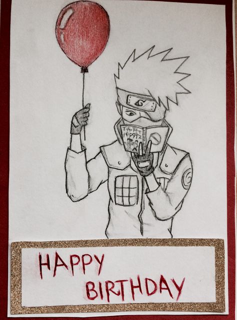 Kakashi Birthday card Naruto Diy Gift, Birthday Gifts For Boyfriend Anime, Naruto Gifts For Boyfriend, Naruto Birthday Cards Diy, Anime Birthday Card Ideas, Kakashi Painting Easy, Kakashi Birthday, Anime Bday Cards, Anime Happy Birthday Card