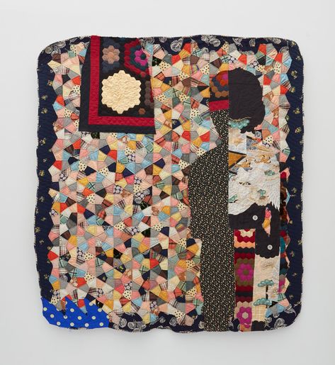 Sanford Biggers Borne by the River, 2017 Antique quilt, quilt fragments, kimono fabric, gold leaf 79 x 71 inches 200.7 x 180.3 cm Sanford Biggers, Goddess Amaterasu, Barnes Foundation, New Museum, Antique Quilt, Antique Quilts, Kimono Fabric, Tate Modern, Museum Of Contemporary Art