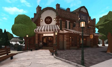 Cafe Ideas Design, Restaurant Layout, Cafe Exterior, Bakery Interior, Bloxburg Decals Codes Wallpaper, Cafe Bakery, Cozy Restaurant, Small House Layout, Town Building