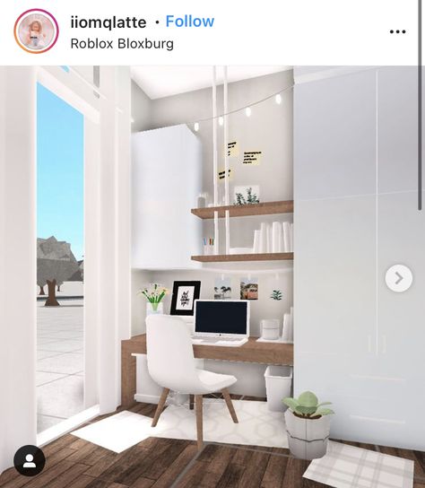 Bloxburg Small Office Ideas, Home Decor Ideas Bloxburg, Desk Area Bloxburg, Small Bloxburg Office, Roblox Bloxburg House Ideas Bedroom, 3x3 Office Ideas Bloxburg, Bloxburg Desk Ideas Aesthetic, Bloxburg Entrance Ideas Outside, Bloxburg Office Room