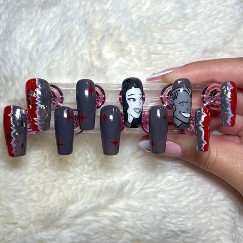 Scarlet Witch Inspired Nails, Wanda Vision Nails, Wanda Nails Marvel, Wandavision Nails, Scarlet Witch Nails, Wanda Nails, Comic Nail Art, Avengers Nails, Marvel Nails