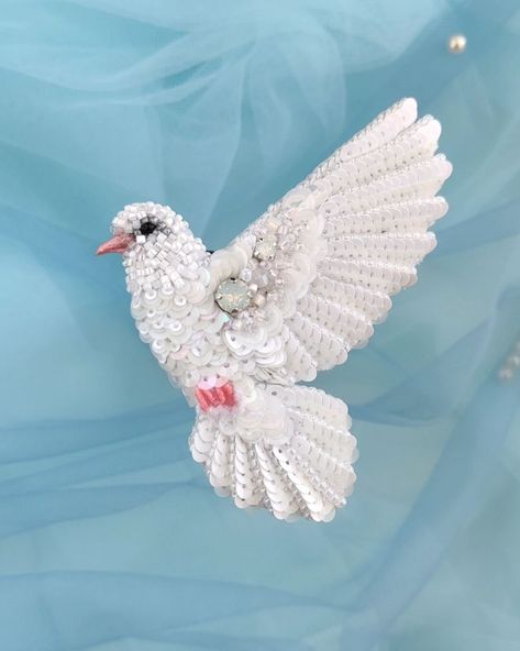 🕊Dove brooch🕊 Available and ready to ship. Embroidery Brooch, Embroidered Jewelry, Beads Embroidery, Bird Beads, April 21, Beaded Brooch, Bead Embroidery, Beaded Embroidery, Arts And Crafts