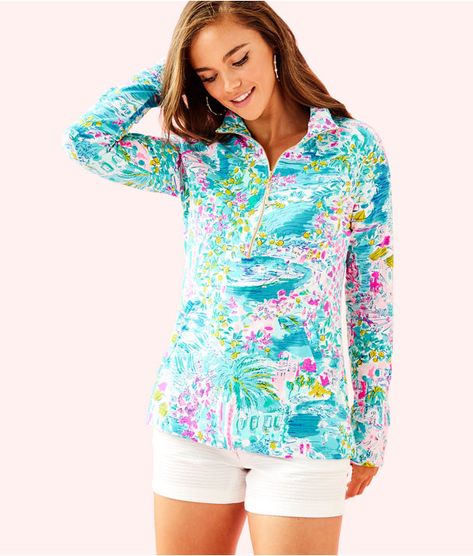 Postcards From Positano: Shop By Print | Lilly Pulitzer Blue Lilly, Half Zip Pullover, Nantucket, Upf 50, Lilly Pulitzer, Tunic Tops, Color Blue, Active Wear, Womens Tops