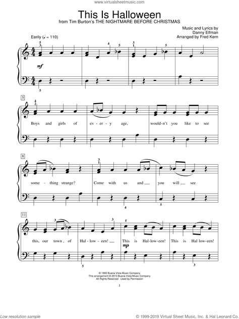 Download & Print This Is Halloween (from The Nightmare Before Christmas) for piano solo (elementary) by Danny Elfman (beginner). High-Quality and Interactive, Transpose it in any key, change the tempo, easy play & practice. Easy Halloween Piano Sheet Music, This Is Halloween Piano, Free Piano Sheet Music Printables Popular Songs, This Is Halloween, Halloween Piano Sheet Music, Easy Piano Songs For Beginners, Halloween Sheet Music, Bass Clarinet Sheet Music, Piano Sheet Music Beginners