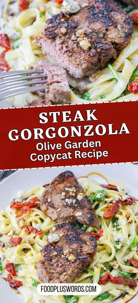 Longing for the unforgettable flavors of Olive Garden's steak gorgonzola? This copycat recipe is here to satisfy your cravings. With tender steak, creamy alfredo sauce, and the distinct taste of gorgonzola, every bite is like a trip down memory lane. Recreate the magic of Olive Garden's beloved dish in the comfort of your own home with this simple recipe. Olive Garden Gorgonzola Steak, Steak Garganzola Olive Garden, Copycat Olive Garden Steak Gorgonzola Alfredo, Steak Gorgonzola Olive Garden, Steak Gorgonzola Pasta, Olive Garden Steak Gorgonzola Alfredo, Olive Garden Steak Gorgonzola Recipe, Steak Gorgonzola Alfredo, Gorgonzola Alfredo