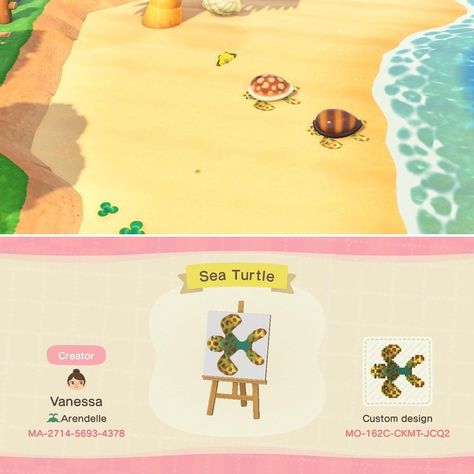 10k Likes, 74 Comments - Animal Crossing ♡ (@animalcrossing.qr) on Instagram: “Another sea turtle design! Use the shell stool to create them! C: tumblr/ kkmorning” Sand Custom Design Animal Crossing, Sand Acnh Code, Acnh Sandy Path, Animal Crossing Beach Design Codes, Sand Designs Acnh, Acnh Tropical Paths Designs, Anch Beach Design Codes, Acnh Tropical Island Ideas Code, Acnh Beach Design Ideas Codes