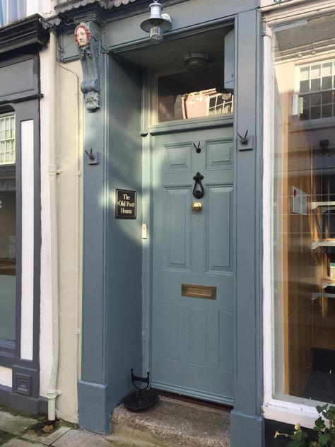 farrow and ball de nimes doorway Coloured Front Door Grey House, Farrow And Ball Hague Blue Front Door, Dutch Tile Blue Front Door, De Nimes Front Door, Farrow And Ball Cooks Blue Front Door, Farrow And Ball Front Door Colours, Farrow And Ball Stone Blue Front Door, Farrow And Ball Front Door, Blue Composite Front Door