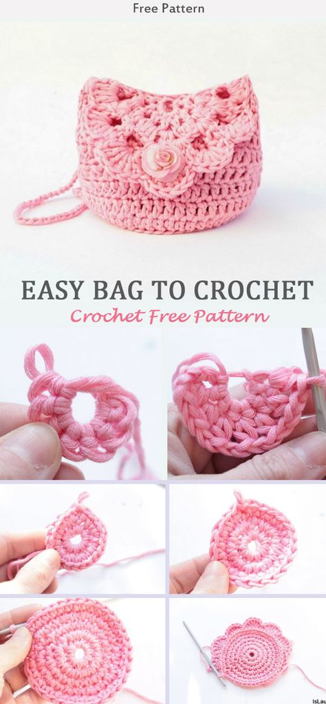 Diy Crochet Purse, Kat Haken, Toddler Crochet, Purse Patterns Free, Bandeau Au Crochet, Easy Bag, Projek Menjahit, Handbags Patterns, Crochet Purse Pattern Free