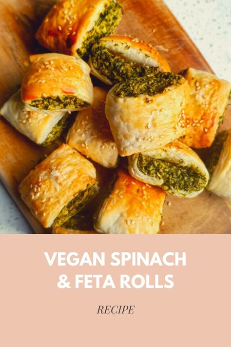 Vegan Spinach Puff Pastry, Vegan Pastry Recipes Savoury, Feta Rolls, Vegan Puff Pastry, Spinach Vegan, Vegan Pies, Spinach Puff Pastry, Spinach Bread, Spinach Puff