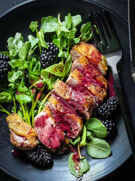 Duck With Blackberry Sauce, Duck Meals Dinners, Pan Seared Duck Breast, Seared Duck Breast Recipes, Sauce For Duck Breast, Duck Breast Sauce, Duck Breast Recipes, Duck Dinner, High Heat Cooking Oil