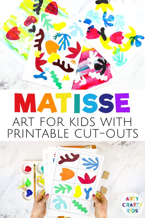 Looking for easy Matisse art projects for kids cut outs? This Henri Matisse art for kids is fun + simple enough to do in preschool or 1st grade with our printable art templates. Watch videos + get your Matisse cut outs for these Matisse paintings for kids here! | Matisse Cutouts Kids Paper Collages | Easy Art for Kids | Easy Art Ideas for Kids | Matisse Art Lesson | Matisse Art Projects for Kids Famous Artists | Henri Matisse Art Project for Kids | Matisse Cutouts Templates #ArtProjects #KidsArt Big Orange Splot Art Project, Dot Day Activities For Middle School, Matisse Shapes Templates, Matisse Cutouts Templates, Artist Inspired Art For Kids, Matisse Art Projects For Kids, Shape Art Projects, Picasso For Kids, Matisse Art Project