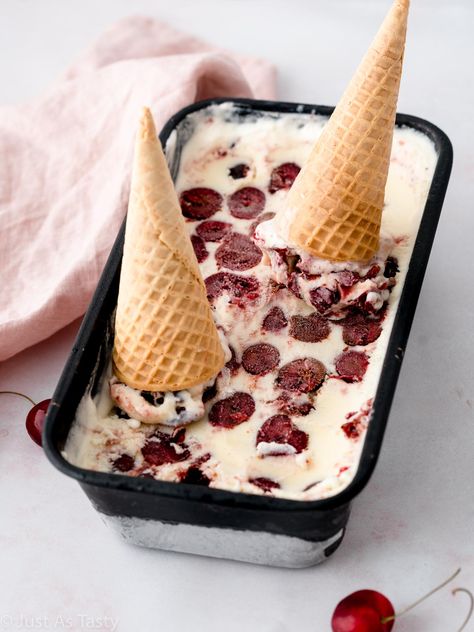 No Churn Black Forest Ice Cream - Just As Tasty Black Forest Ice Cream, Homemade Pound Cake, Salted Caramel Ice Cream, Oreo Ice Cream, Ice Cream Mixture, Ice Cream Base, Ice Cream Print, No Churn Ice Cream, Frozen Cherries