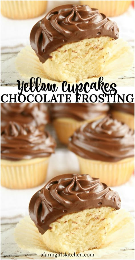 Cupcakes Chocolate Frosting, Frosting For Chocolate Cupcakes, Cupcakes With Chocolate Frosting, Chocolate Frosting Recipe, Yellow Cupcakes, Cupcakes With Chocolate, Homemade Cupcakes, Cupcakes Recipes, Best Cakes